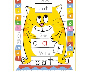 CVC Word Builder, Digital Download, Fat Cat on a Mat, Word Families, Beginning Reader, Instant Download, HOmeschool Teacher, Learn Reading