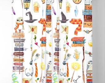 Wizard Curtains, Magic School Curtains, Kids Curtain Panels, Boys Curtains, Girls Curtains, Kids Curtains, Nursery Curtains, Childs curtains