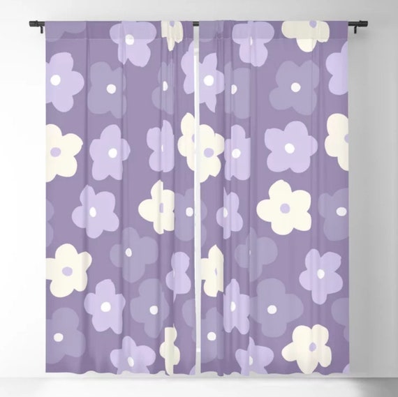 Purple Curtains Purple Floral Curtains Purple Flower Window Etsy