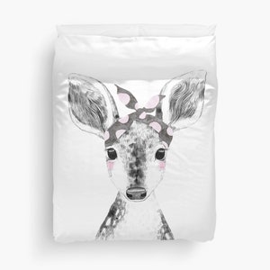 Deer Duvet Cover, Deer Comforter, Deer Bedding, Girls Duvet Cover, Girls Comforter, Girls Bedroom, Pink Duvet, Doe, woodlands, polka dots