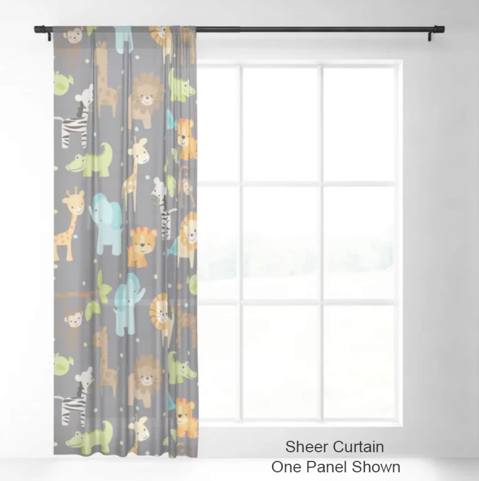 Jungle Animals Window Curtains, Nursery Curtains, Baby Curtains