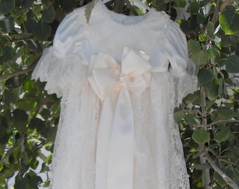 Beautiful ivory christening/baptism/blessing dress with lace over skirt that opens in front