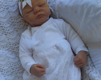 White long sleeves cross-over tee with long lace skirt for baptism, christening, blessing or after the ceremony dress.