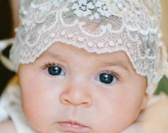 Great Gatsby era style baby christening, baptism, blessing bonnet cap