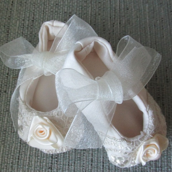 Champaign colored Christening, baptism, blessing shoes for baby girls