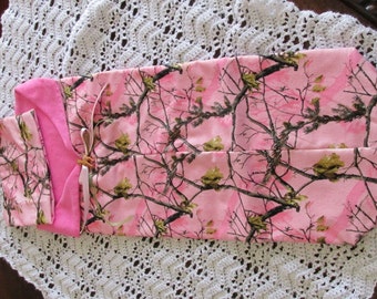 Pink camo fleece bunting and hat for a new baby