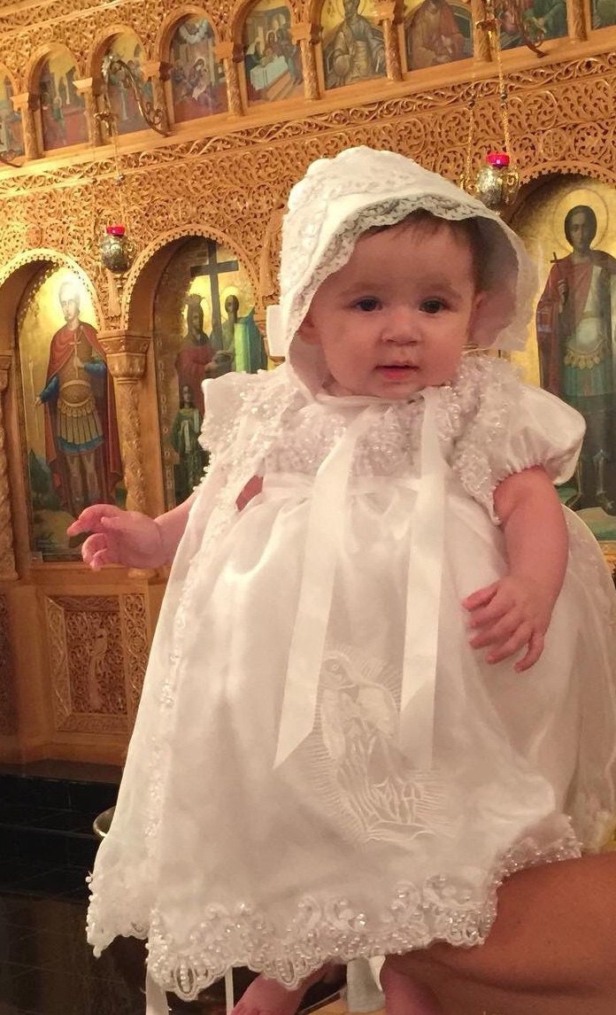 Elegant satin and lace baby bonnet