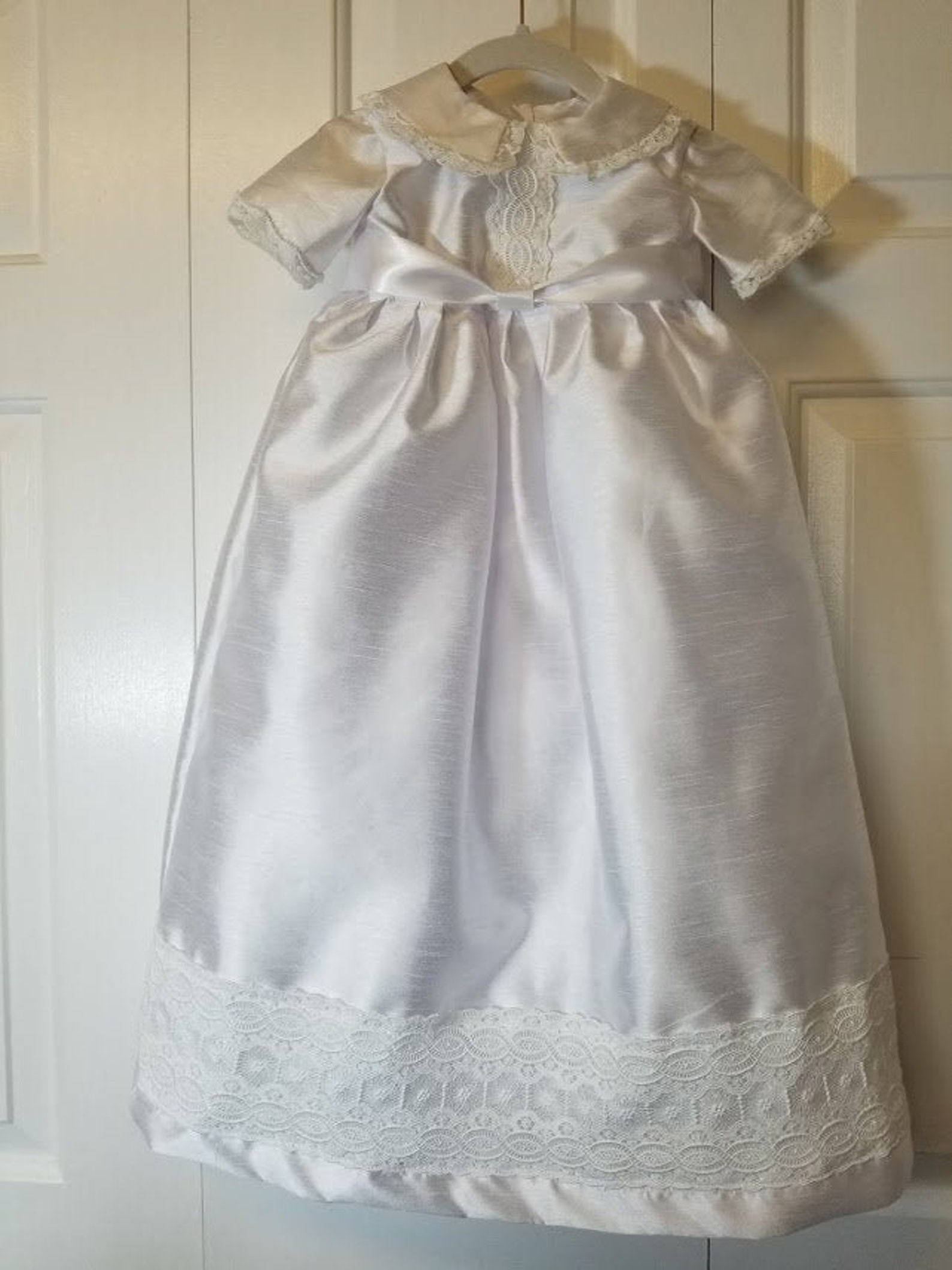 White Silk-blend Gown With Lace Detail for Christening - Etsy