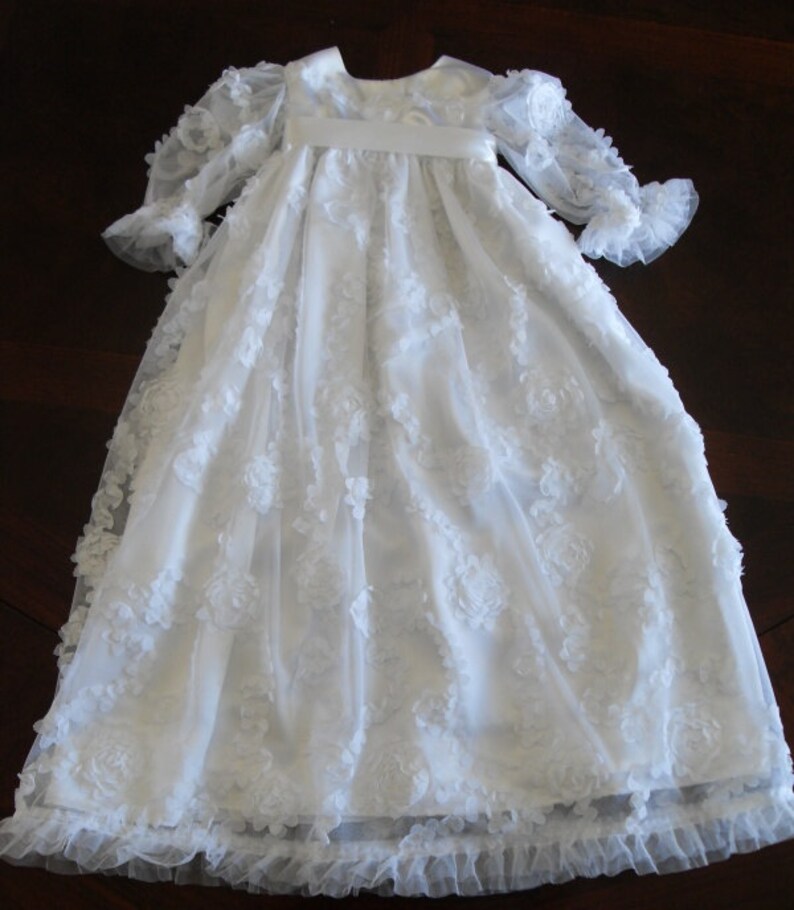 Long sleeved white christening/baptism/blessing dress image 3