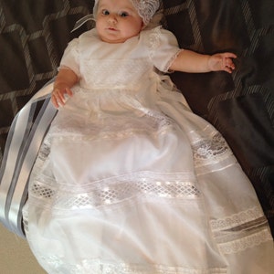 Beautiful heirloom Christening/Baptism/Blessing dress with inserted lace and ribbon