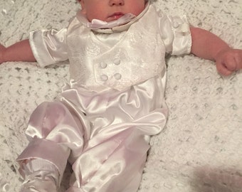 Boys christening, baptism, blessing outfit with satin brocade vest
