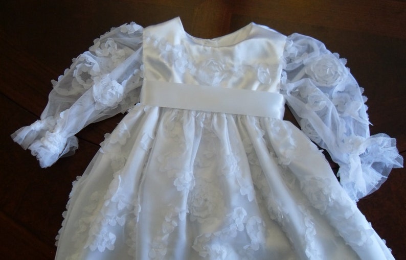 Long sleeved white christening/baptism/blessing dress image 1