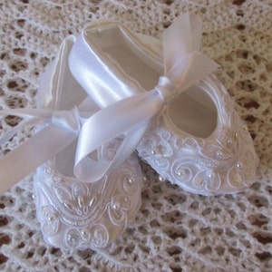 Beautiful white satin and lace Christening/Baptism/Blessing shoes to match Jessica gown