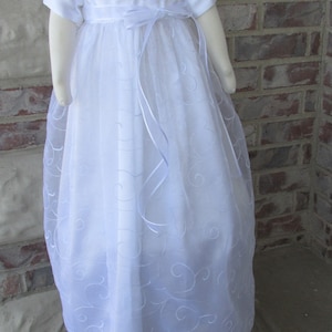 Elegant white embroidered organza and satin Christening/Baptism/Blessing gown