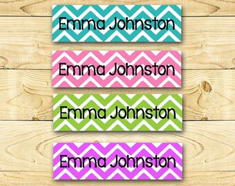 Iron on Name Labels - Customized Clothing Labels for Daycare  School Camps Nursing Home -  Girl Chevron - 001