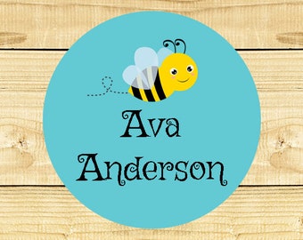 48 Circle Personalized Waterproof Labels Waterproof Stickers  Daycare Label School  - Bee