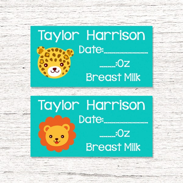 Removable Baby Bottle Labels - Personalized breast milk daily date labels for daycare - Single-Use - Blue Jungle