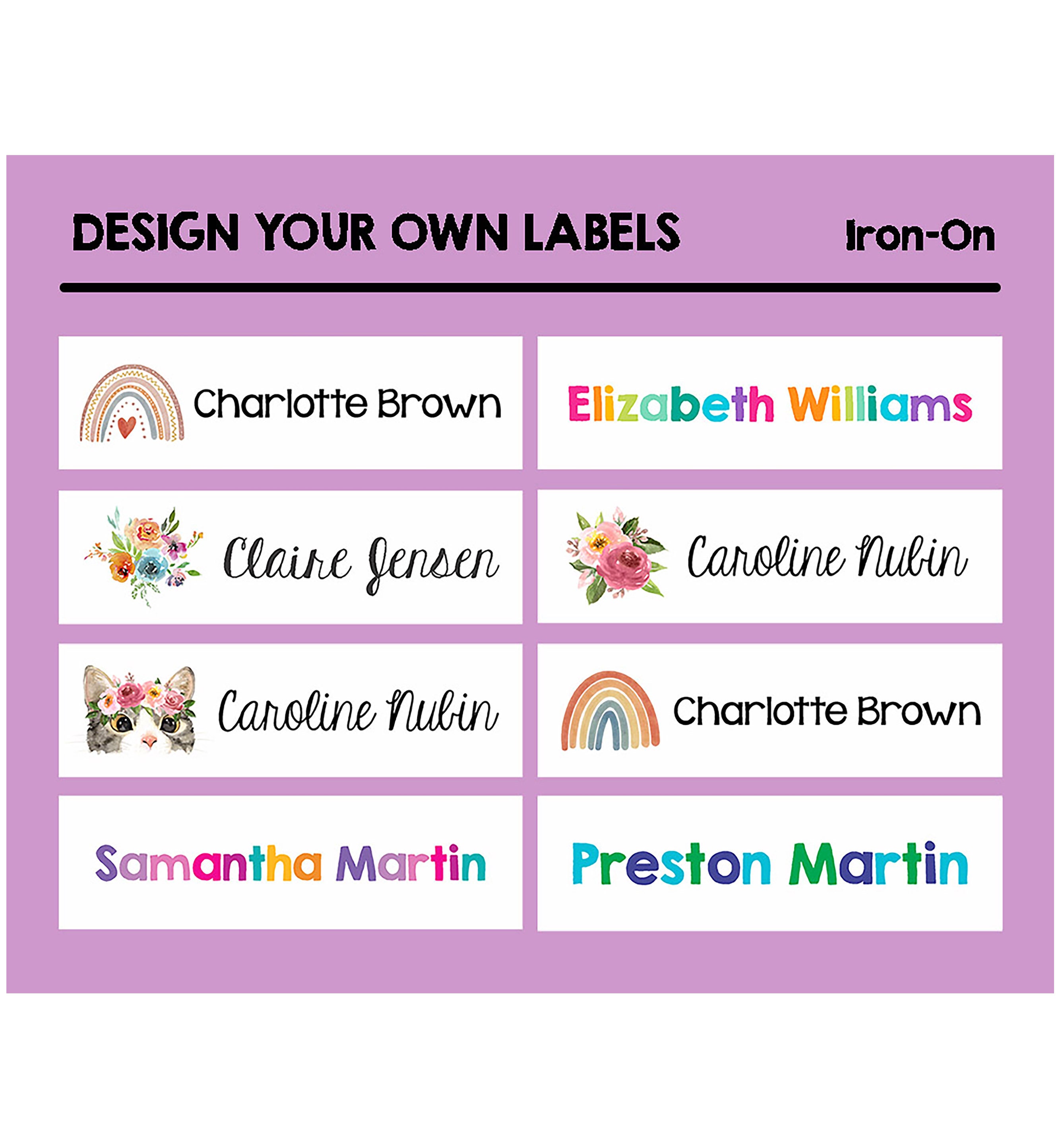Qty 100 Personalized Iron on Labels Custom Clothing Label Fabric Label  Garment Logo Name Tag Silky Satin Label Washable Waterproof Size A 