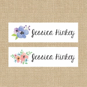 Sticker Labels Variety Pack | Skinny Circle Labels, Iron on Labels, Waterproof Decals for School Daycare and Camp | Watercolor Flowers 0022