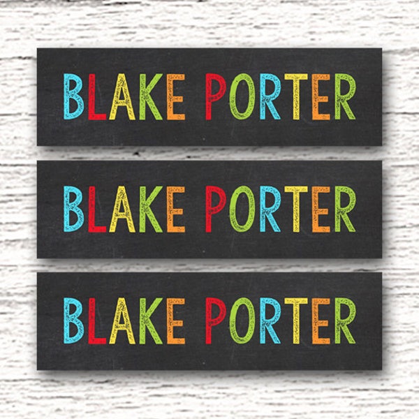 Skinny Waterproof Name Stickers - Personalized Name Labels - Labels for School Supplies  - Boy Chalkboard 003