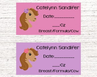 Dishwasher-Safe Removable Baby Bottle Labels - Personalized breast milk daily date labels for daycare - Horses 001