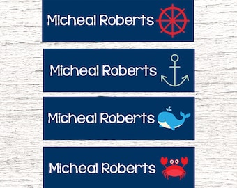 Skinny Waterproof Name Stickers- Daycare Labels- School Supply Labels -  Nautical 002