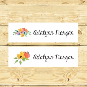 Iron on Name Labels - Customized Clothing Labels for Daycare  School Camps Nursing Home -  Watercolor Flowers 005