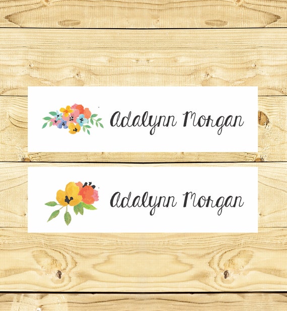 Iron on Name Labels Customized Clothing Labels for Daycare School Camps Nursing  Home Watercolor Flowers 005 