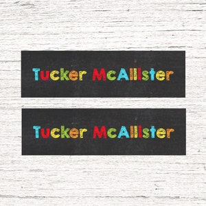 Skinny Waterproof Name Stickers - Personalized Name Labels - Labels for School Supplies  -  Boy Chalkboard 003