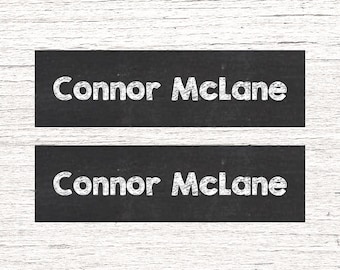 Skinny Waterproof Name Stickers - Personalized Name Labels - Labels for School Supplies  - Boy Chalkboard White 02