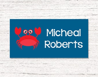 40 Large Personalized Waterproof Labels Waterproof Stickers  Daycare School Name Label  - Beach Crab