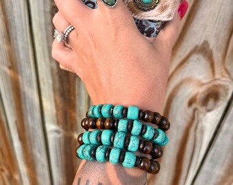 Wood + Turquoise bracelet