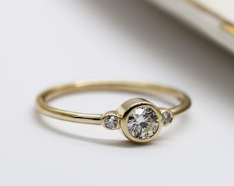 Triple diamonds ring - Rose gold - Wedding ring