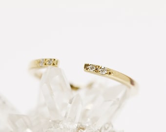 Diamonds pavé open ring - 14k yellow gold - Minimal gold ring