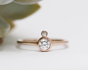 Double diamonds ring - Rose gold - Wedding ring