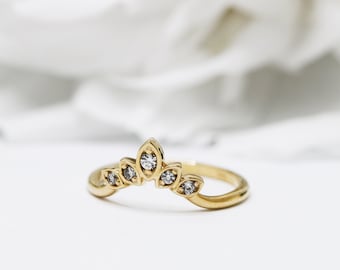 Leaves + diamonds ring - 14k yellow gold - Nature inspired ring