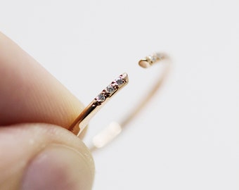 Diamonds pavé open ring - 14k rose gold - Minimal gold ring