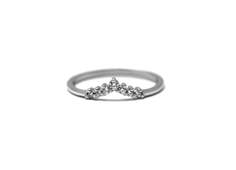 Seven diamonds pointy ring 14k white gold Minimal gold ring image 2