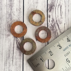 15 mm Copper circle connectors, hammered copper flame patina rustic links, jewelry links, copper components, steampunk costume