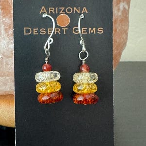 Handmade multicolored ombre genuine amber silver earrings, natural stone metaphysical healing chakra jewelry