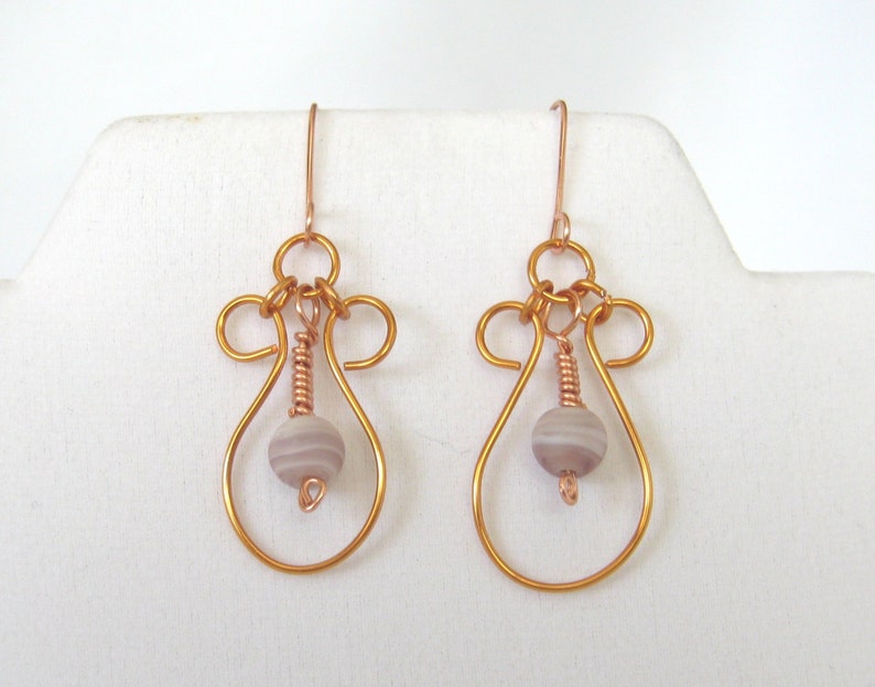 Copper Wire Wrapped Hoop Bead Dangle Earrings Lavender Etsy