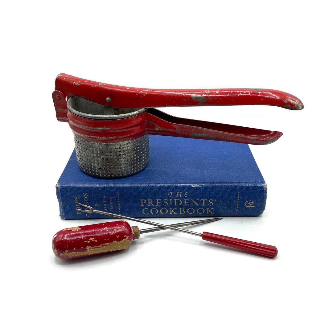 Vintage Kitchen Utensils, Red Kitchen, Handy Things Potato Ricer Ice Pick and Appetizer Fork ...