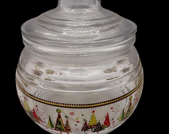 Vintage Glass Christmas Candy Jar: Holiday Tree Decor, Lidded Bowl