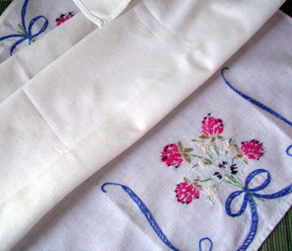 Vintage Hand Embroidered Bureau Scarf Table Scarf Flowers and - Etsy ...