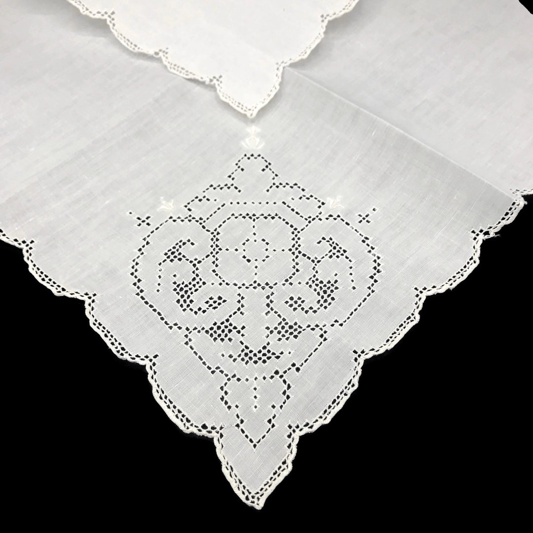 Vintage White Napkins Crisp Linen With Drawn Work Set of - Etsy