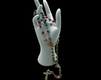 Vintage Multi Color Rosary, Religious Symbols, Catholic Gifts, Rosary Necklace, Jesus on the Cross, Saints
