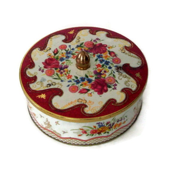 Vintage Daher Tin Box Decorated Ware Floral with Lid Made in England