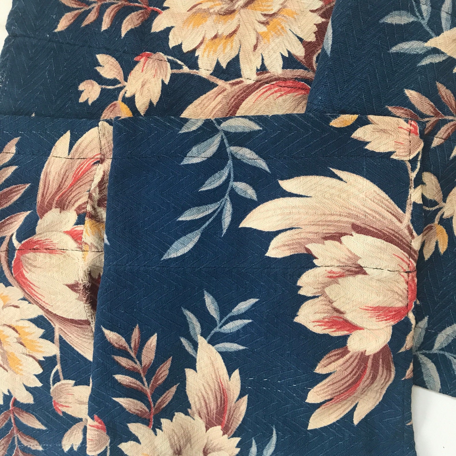 Vintage 40s 50s Barkcloth Remnants Bark Cloth Fabric Teal Etsy