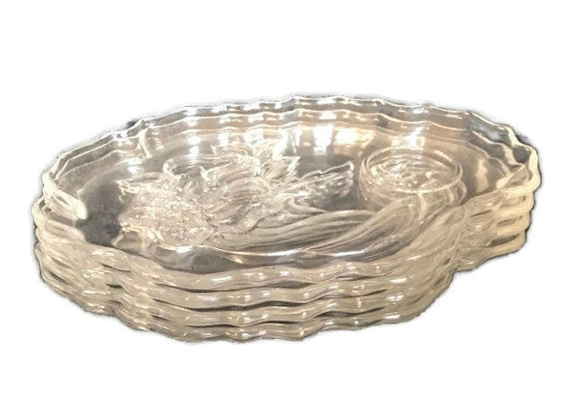 Vintage Clear Glass Snack Plates Heavy Glass Plates Fruit Etsy