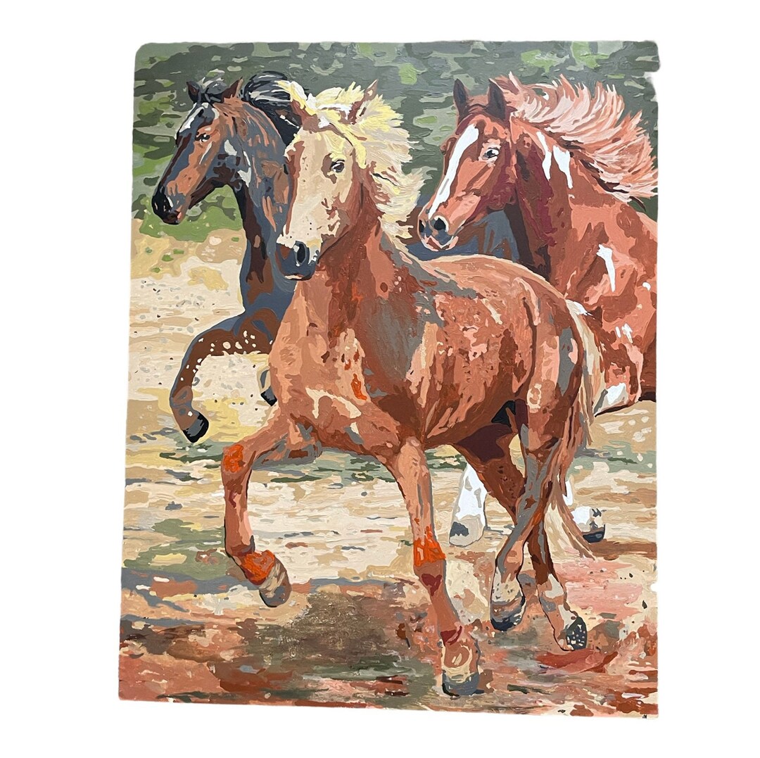 Vintage Paint by Number Galloping Horses Scene Unframed 20 X Etsy